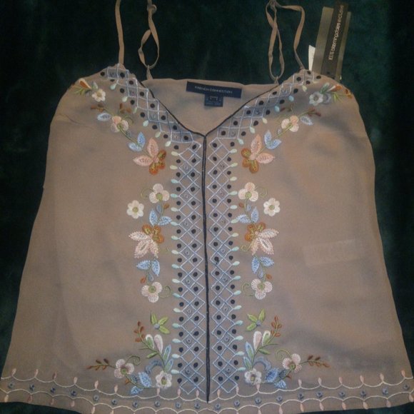 French Connection Embroidered Blush Cami Top Sz 0 - Picture 2 of 10